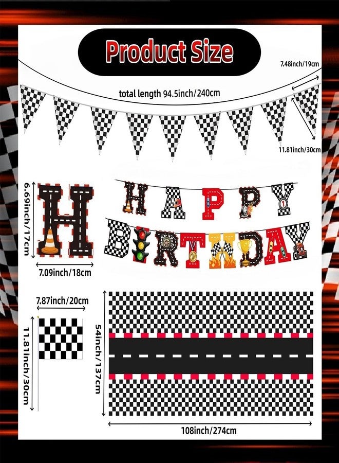 YANMIN Race Cars Birthday Party Decorations - Race Car Happy Birthday Banner, 54 x 108 Inch Racing Tablecloths, Checkered Flags for Cars Themed Party - Image 3